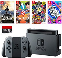 Nintendo Swtich 6 items Bundle:Nintendo Switch 32GB Console Gray Joy-con,64GB Sd Card,4 Game Disc1-2-Switch Just Dance2017 The Legend of Zelda Super Bomberman R