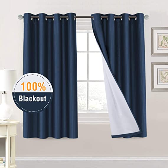 H.VERSAILTEX 100% Blackout Curtains 63 Inches Long Thermal Insulated Energy Saving Curtains 63 Inch 2 Panels Set, Multi-Function Soundproof Window Draperies for Bedroom/Living Room, Navy