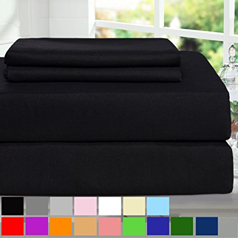 BLC Bed Sheet Set, Hypoallergenic Microfiber 3-piece sheets with 18-Inch Deep Pocket(Twin XL, Black)