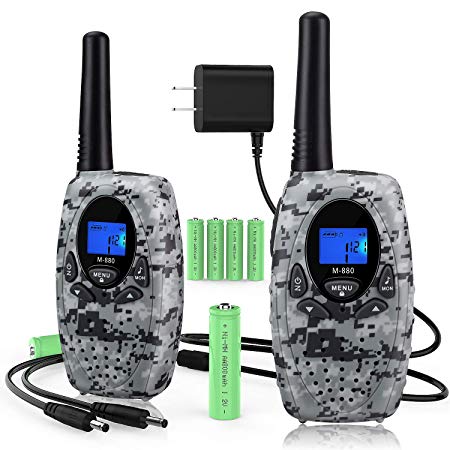 Topsung 2 Two Way Radios Rechargeable for Adults, M880 FRS Walkie Talkies Rechargeable Long Range with Charger Batteries, Voice Activated 22 Channel Walki Talkies for Hiking (Camouflage Gray)