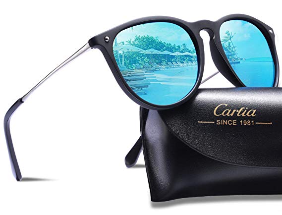 Carfia Vintage Polarized Sunglasses for Women Men Classic Designer Style 100% UV400 Protection