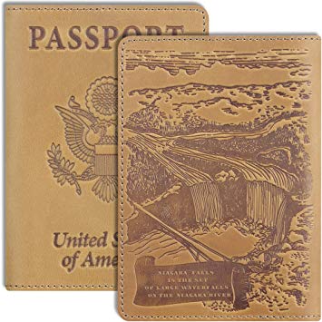 Shvigel Passport Holder Passport Cover - Leather Holder for Men & for Women Vintage - Thin US Passport Book Case (the Niagara Falls Light Yellow Vintage)