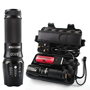 Torches LED Super Bright,Shadowhawk X800 Cree L2 LED Military Torch Tactical Flashlight kit,1300 Lumens,Zoomable,Rechargeable (26650 Battery Included)