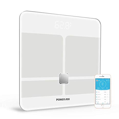 Bluetooth Body Fat Scale,Poweradd Smart BMI Scale Digital Bathroom Wireless Weight Scale,Body Composition Analyzer with Smartphone App,396lb,FDA Approved