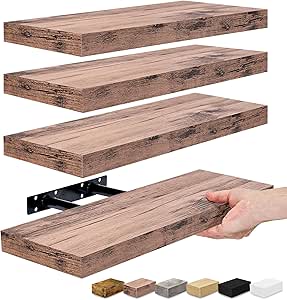 Sorbus Floating Shelves for Wall, Bathroom Shelves Wall Mounted for Kitchen, Bedroom, Living Room, Bathroom Storage, Over Toilet, Hanging Book Shelf for Wall Home Decor (4 Pack)