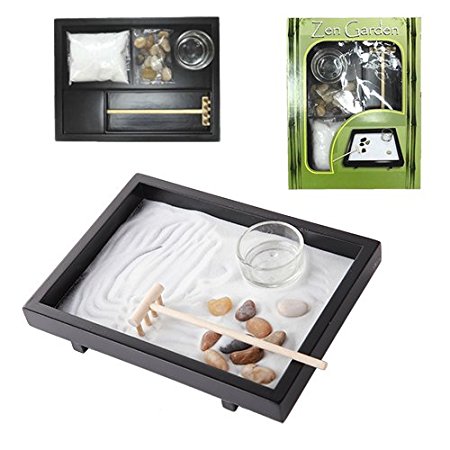 Tabletop Wu Xin Void Serenity Meditation Zen Garden Set Rocks And Sand Garden With Rake And Tea Light Candle Holder