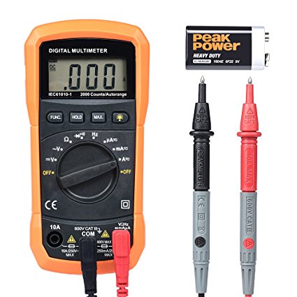 BEBONCOOL Digital Multimeter, Auto-Ranging AC DC Voltmeter, Electronic Amp Volt Ohm Voltage Tester with Diode and Continuity Test Scanners, Backlight LCD Display (Orange)