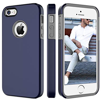 BENTOBEN Phone Case for Apple iPhone SE, iPhone 5S, iPhone 5, Dual Layer 2 in 1 Soft Hybrid TPU Bumper Hard PC Phone Protective Cover, Shockproof Heavy Duty Slim Phone Cover – Navy Blue