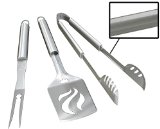 BBQ Grill Tools Set - 3 Piece Utensils Kit Includes Spatula Tongs and Fork