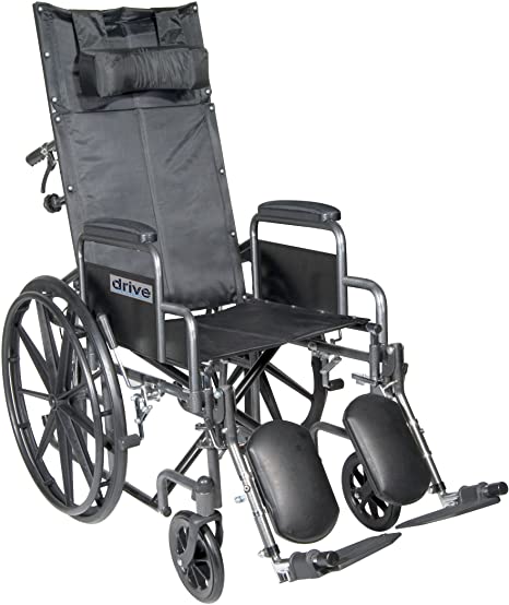 Drive Medical SSP16RBDDA Silver Sport Reclining Wheelchair with Detachable Desk Length Arms and Elevating Leg Rest, Silver Vein