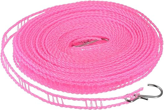 uxcell Portable Clothesline, 32.8ft Nylon Windproof Non-Slip Washing Line Rope for Courtyard Outdoor Travel Camping Laundry Drying, Pink