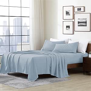 Cathay Home Essentials Ultra Soft Hypoallergenic Wrinkle Resistant Double Brushed Microfiber Bedding Sheet Set, Blue Fog, Twin XL