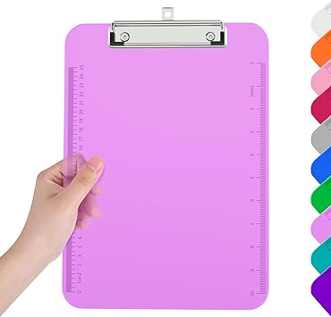 Plastic Clipboards, Translucent Clip Board with Low Profile, Purple Clipboard with Ruler,Office Clipboards, School Supplies, Letter Size 12.5 x 9 Inches, Light Purple