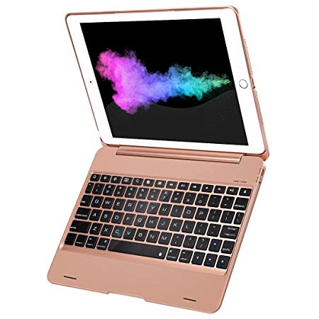 New iPad 9.7 iPad Pro 9.7 Keyboard Case 2018/2017, Sounwill Ultra Thin Folio Smart Case Protective Cover with Keyboard for iPad Air, iPad Air 2, iPad Pro 9.7, New iPad 2018 and iPad 2017 (Rose Gold)