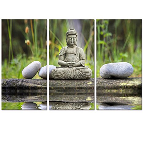 Visual Art Buddhas Canvas Wall Art,Zen Stone Canvas Print,Peaceful Buddha Canvas Print,Yoga Room Wall Buddha Decoration,Framed and Stretched,Ready to Hang on Wall (Buddha1-1)