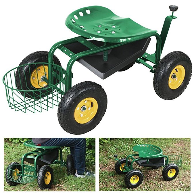 Yaheetech Green Heavy Duty Garden Cart Rolling Work Seat w/ Tool Tray Gardening Planting Yard