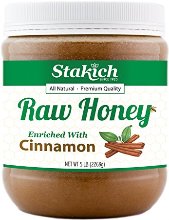 Stakich CINNAMON Enriched RAW HONEY - 100% Pure, Unprocessed, Unheated - 5 lb (80 oz)