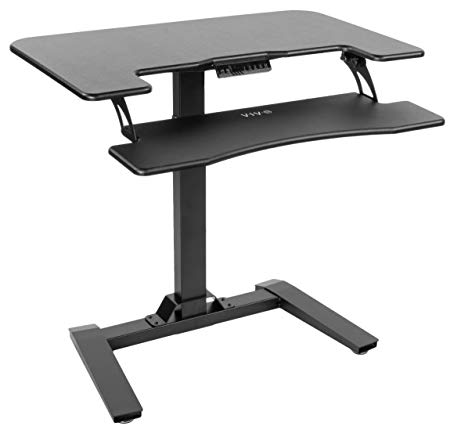 VIVO Black Electric Height Adjustable 36 inch Dual Platform Standing Desk with Base | Small Space Compact Table, Sit Stand Workstation (DESK-V111V)