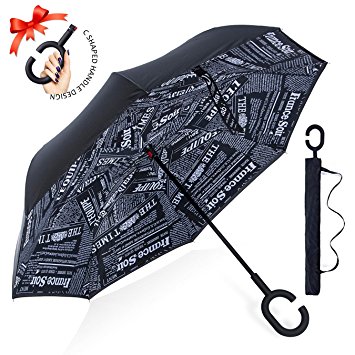 ZOMAKE Double Layer Inverted Umbrella Cars Reverse Umbrella, UV Protection Windproof Large Straight Umbrella for Car Rain Outdoor With C-Shaped Handle