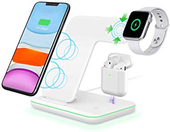 Intoval Wireless Charger,Wireless Charging Stand for Apple Watch Series 5 4 3 2 1/Airpods,Qi Fast Wireless Charging Station for iPhone 11/11 Pro Max/XR/XS Max,Galaxy S10 and All Qi-Enabled Phones.