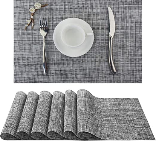 ADRIMER Placemats for Dining Table Set of 6, Non-Slip Heat Resistant Place Mats, Washable Kitchen Table Mat, 45 x 30cm, Grey