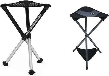 Walkstool - Comfort Model - Black and Silver - 3-Legged Folding Stool Made of Aluminum - Height 18" - 30" - Folding Stool, Capacity 440-550 Lbs - Made in Sweden & GCI Outdoor Pack Seat, Black