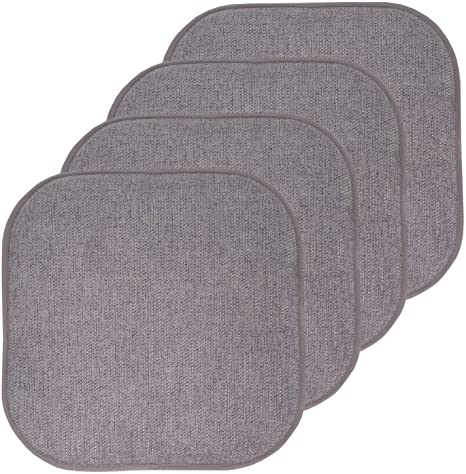 Sweet Home Collection Chair Cushion Memory Foam Pads Honeycomb Pattern Slip Non Skid Rubber Back Rounded Square 16" x 16" Seat Cover,  4 Pack, Alexis Gray/Silver