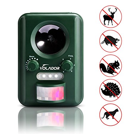 VOLADOR Humane Animal Repeller Ultrasonic Outdoor Animals Repellent with Motion Sensor Stops Cats, Dogs, Deers, Squirrels, Raccoons, Skunks from Garden & Yard