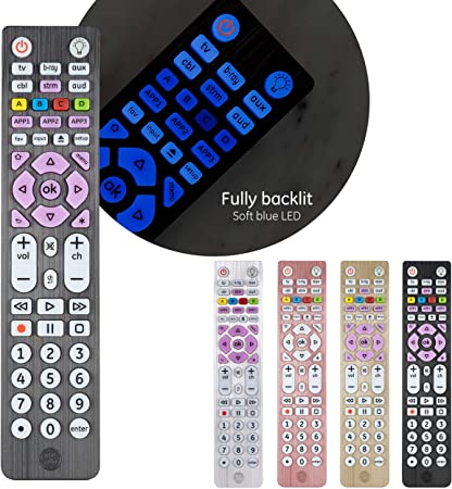 GE Backlit Universal Remote Control for Samsung, Vizio, LG, Sony, Sharp, Roku, Apple TV, RCA, Panasonic, Smart TV, Streaming Players, Blu-Ray, DVD, Simple Setup, 6-Device, Graphite, 47507