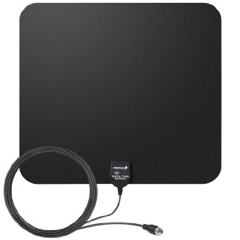 Fosmon Indoor Ultra Thin [HDTV Antenna | 35 Miles Range] with High Signal Capture of 16.4ft Coaxial Cable - LIMITED LIFETIME WARRANTY (Black)