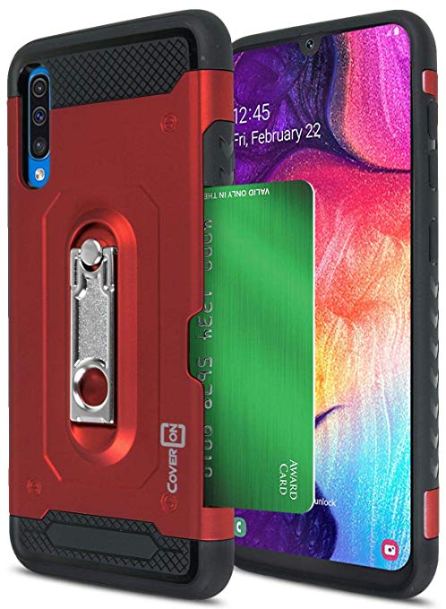 CoverON Kickstand Credit Card Holder Slot Zipp Series for Samsung Galaxy A50 Case (2019), Red