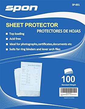 SPON Clear Sheet Protectors 8.5x11 inch Archival Safe 100 Count