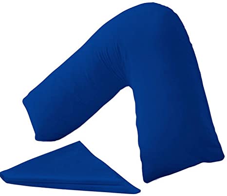 CnA Stores Orthopaedic V-Shaped Pillow Extra Cushioning Support For Head, Neck & Back (Royal Blue, V-pillow With Cover)