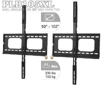 WB105XL Extra Large (&gt;50") Universal Wall Bracket Super Slim Adjustable for LCD, LED, 3D & Plasma Screens 50-102 -inch Plasma/LED TVs, Hold up to 150 kgs w/ Security Lock