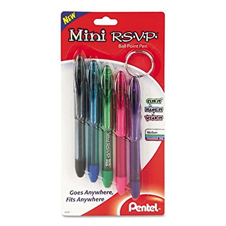 Pentel Mini R.S.V.P. Ballpoint Pen, Medium line, Assorted Ink Colors, 5 Pack  (BK91MNBP5M)