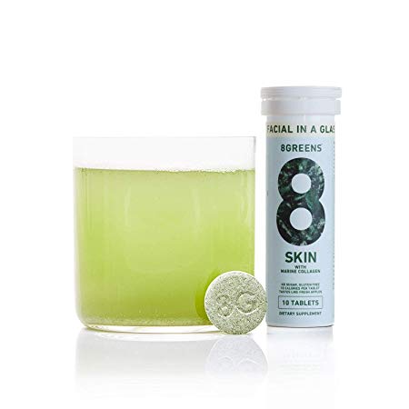 8Greens Skin   Marine Collagen for Beautiful Skin - Effervescent Super Greens Dietary Supplement - 8 Essential Healthy Real Greens in One (10 Tablets)