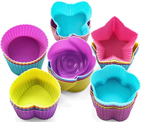 GREENRAIN Reusable Silicone Baking Cups, Muffin Baking Cups, Cup Cake Liners - 6 Shapes Pack of 24