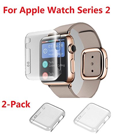 Apple watch Series 2 38MM Case , Monoy 2-Pack (Clear Grey) New Design Slim Clear 2nd PC Hard Screen Protector for iwatch Series 2 38mm 2016 (38MM PC Hard Case)