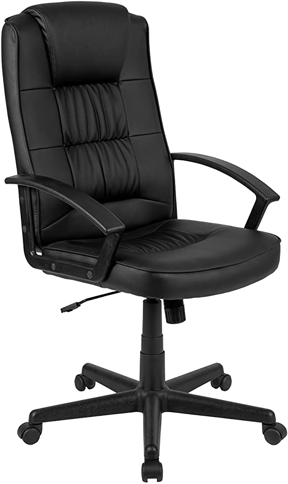 Flash Fundamentals High Back Black LeatherSoft-Padded Task Office Chair with Arms, BIFMA Certified