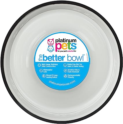Platinum Pets 6.25 Cup Embossed Non-Tip Stainless Steel Dog Bowl, Pearl White