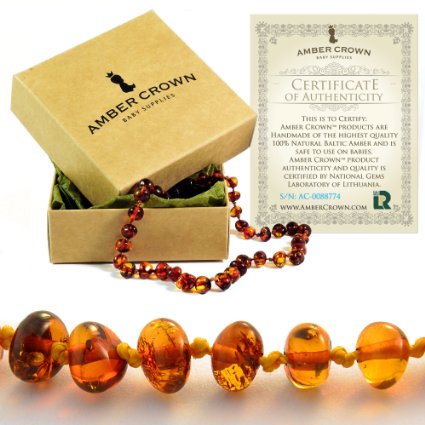 Amber Teething Necklace for Babies - Anti Inflammatory Drooling and Teething Pain Reducing Natural Remedy - Made of Highest Quality Certified Baltic Amber - Polished Honey Tone Amber Beads - Perfect Baby Shower Gift - 100 Days 100 Satisfaction Money-Back Guarantee