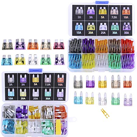 Blade Car Fuses Assortment Kit 220PCS -Standard & Mini (2A/3A/5A/7.5A/10A/15A/20A/25A/30A/35A) ATO/APR/ATC Fuse Car Kit Assorted Auto Truck Boat Truck SUV Automotive Replacement Fuses Puller