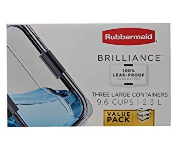 Rubbermaid Brilliance 100% Leak-Proof Three Large Containers 9.6 Cups 3 Pack