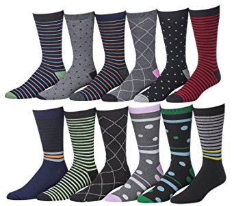 Men's Pattern, Stripe Dress Socks, 12 Pairs, Size 10-13