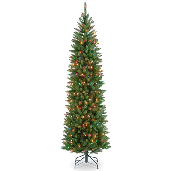 National Tree 7 Foot Kingswood Fir Pencil Tree with 300 Multicolored Lights, Hinged (KW7-313-70)