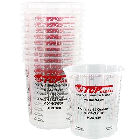 Pack of 12 - 64 Ounce Paint Mixing Cups (2 Quarts) by Custom Shop - Cups Have Calibrated Mixing Ratios on Side of Cup