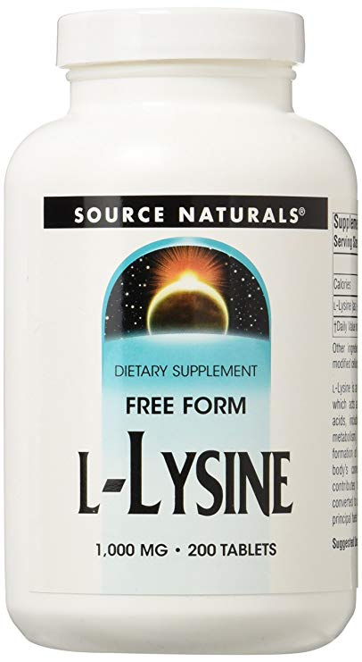 Source Naturals L-Lysine 1000 mg Free Form -Amino Acid Supplement Supports Energy Formation & Collagen - 200 Tablets