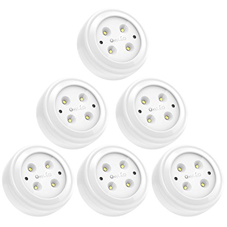 Wireless LED Puck lights,OxyLED Closet Lights,Cordless Battery-Powered LED Night Light with Remote Control,Stick-anywhere Stair Lights Safe Lights for Hallway, Bathroom, Bedroom(6 Pack Round)