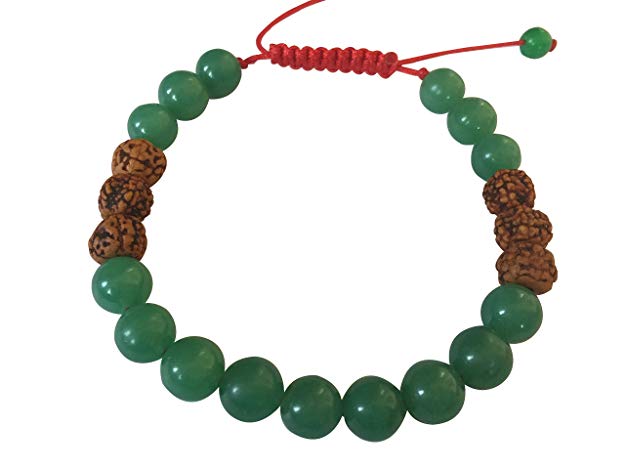 Tibetan Mala Green Jade and Rudraksha Wrist Mala Yoga Bracelet for Meditation