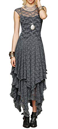 R.Vivimos Womens Sleeveless Backless Asymmetrical Layered Lace Long Dress with Slip Two Pieces